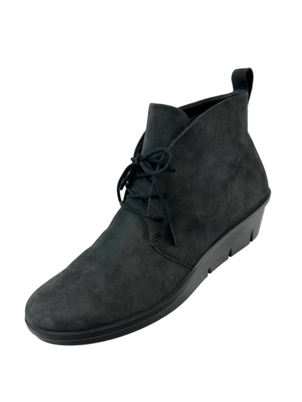 Ecco Skyler nubuck booties Womens Size 40 low wedge black chukka Fall Winter